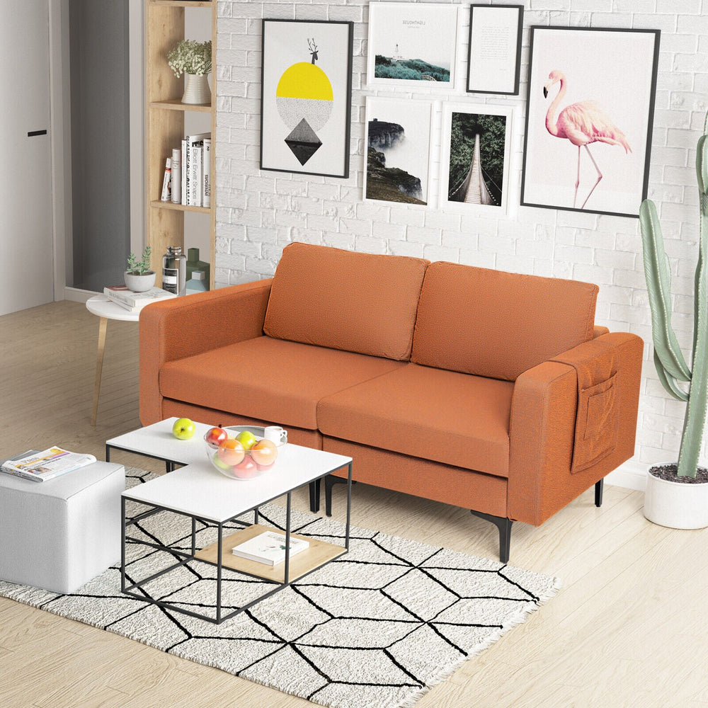 Modern Loveseat Sofa Couch with Side Storage Pocket and Sponged Padded Seat Cushions