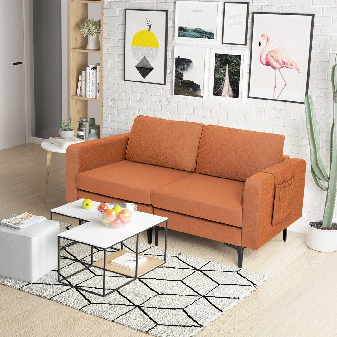 Modern Loveseat Sofa Couch with Side Storage Pocket and Sponged Padded Seat Cushions