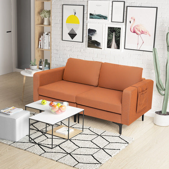 Modern Loveseat Sofa Couch with Side Storage Pocket and Sponged Padded Seat Cushions