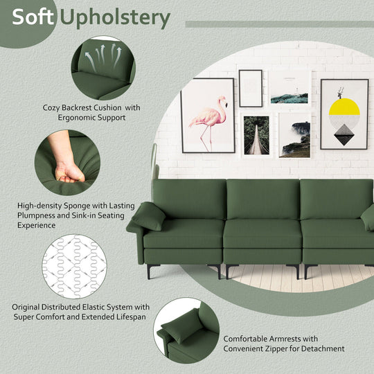 Large 3-Seat Sofa Sectional with Metal Legs for 3-4 people