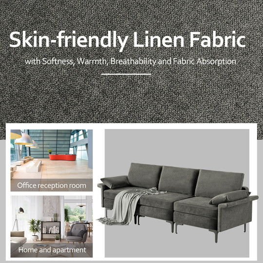 Large 3-Seat Sofa Sectional with Metal Legs for 3-4 people