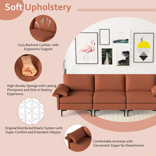 Large 3-Seat Sofa Sectional with Metal Legs for 3-4 people