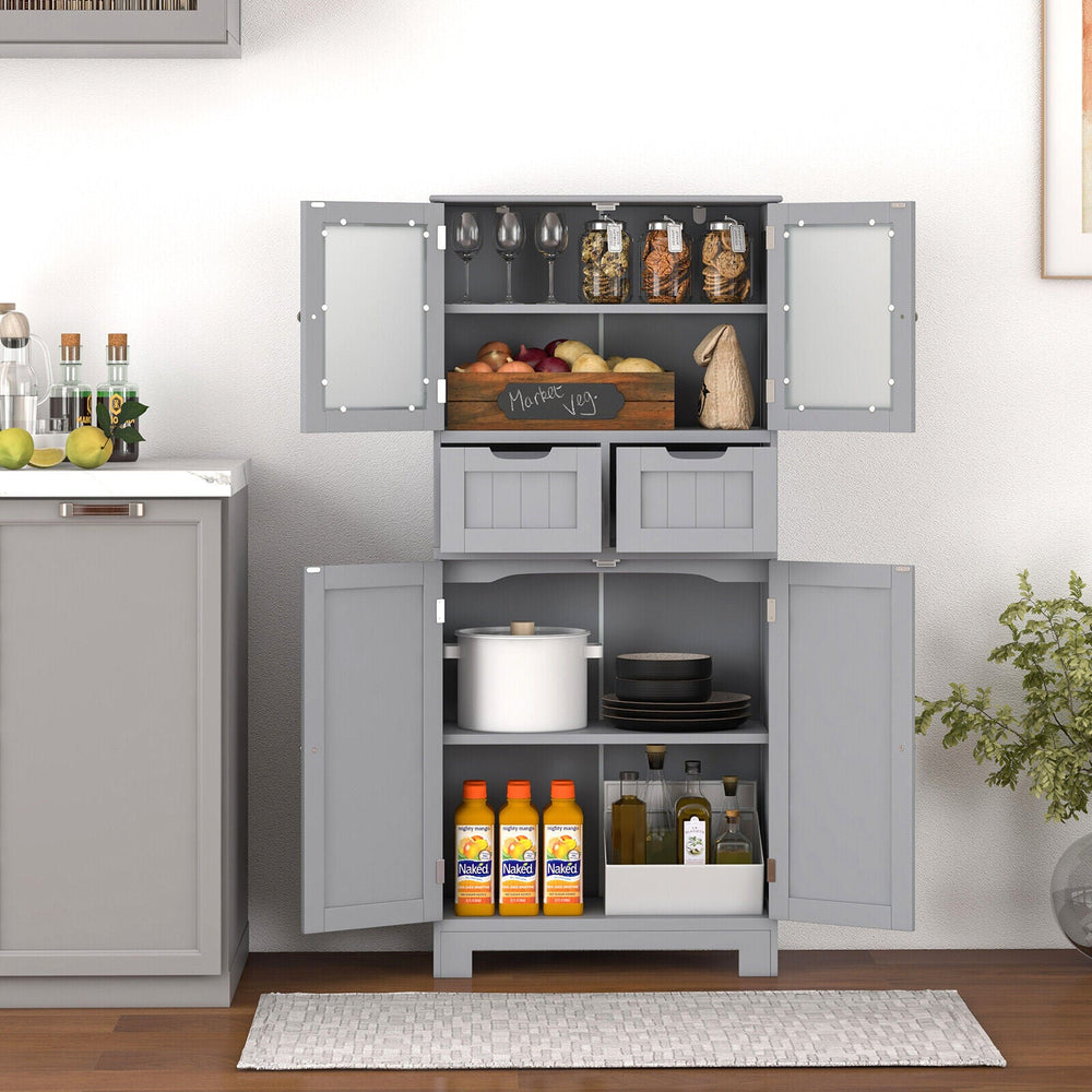 3 Tier Freee-Standing Bathroom Cabinet with 2 Drawers and Glass Doors