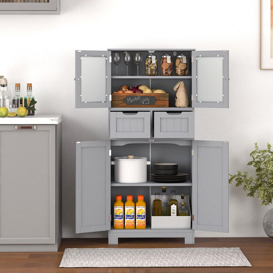 3 Tier Freee-Standing Bathroom Cabinet with 2 Drawers and Glass Doors