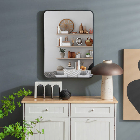 Metal Framed Bathroom Mirror with Rounded Corners