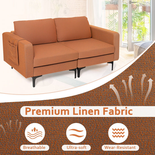 Modern Loveseat Sofa Couch with Side Storage Pocket and Sponged Padded Seat Cushions