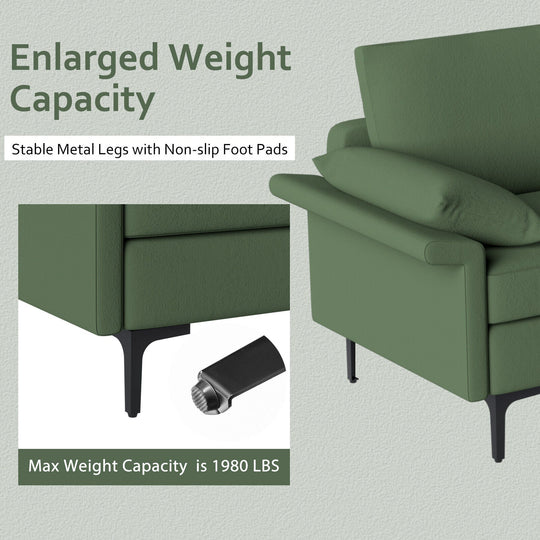 Large 3-Seat Sofa Sectional with Metal Legs for 3-4 people