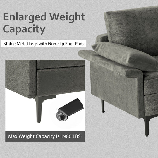 Large 3-Seat Sofa Sectional with Metal Legs for 3-4 people