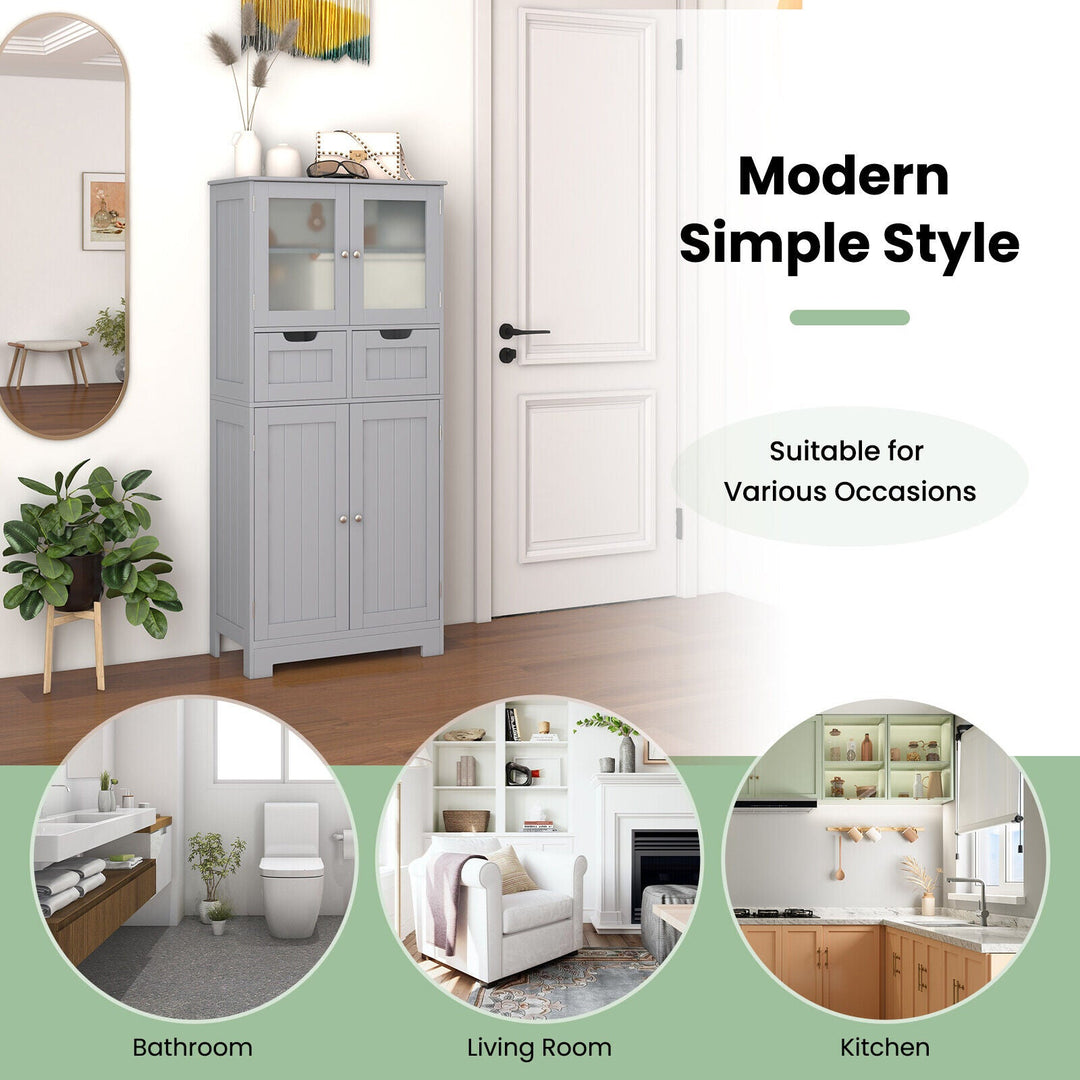 3 Tier Freee-Standing Bathroom Cabinet with 2 Drawers and Glass Doors