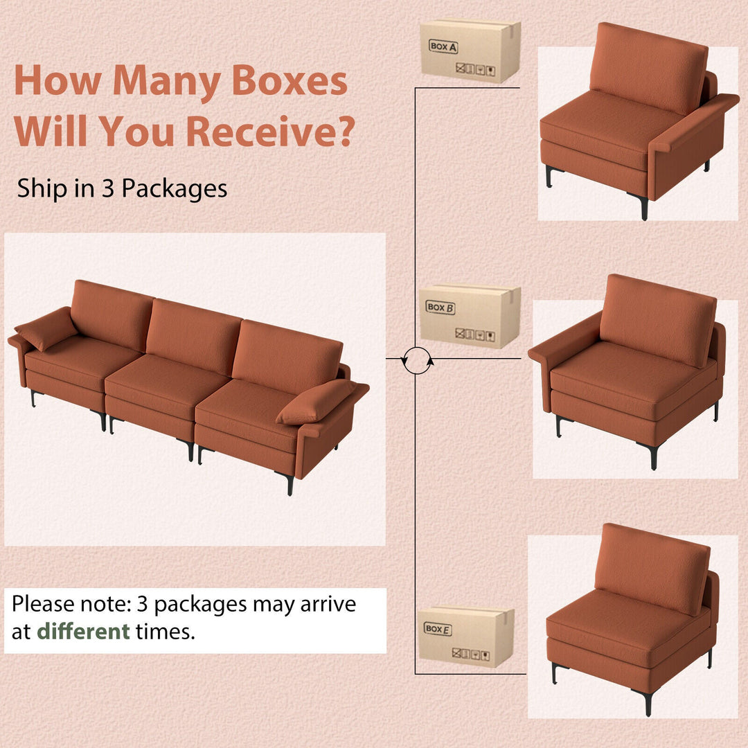 Large 3-Seat Sofa Sectional with Metal Legs for 3-4 people