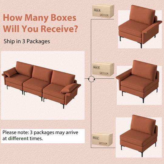Large 3-Seat Sofa Sectional with Metal Legs for 3-4 people