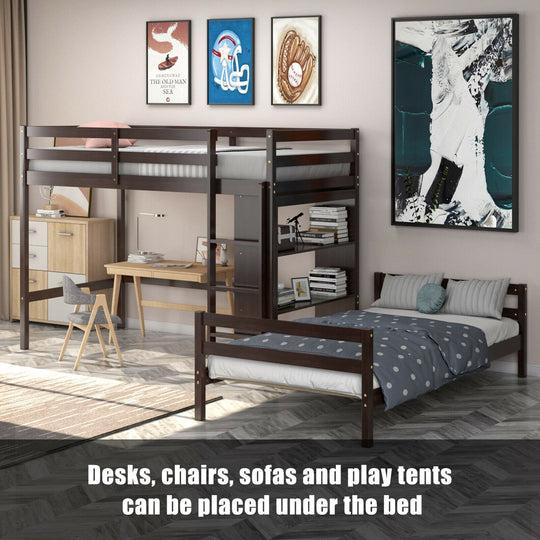 Twin Over Twin Loft Bunk Bed with Bookcase