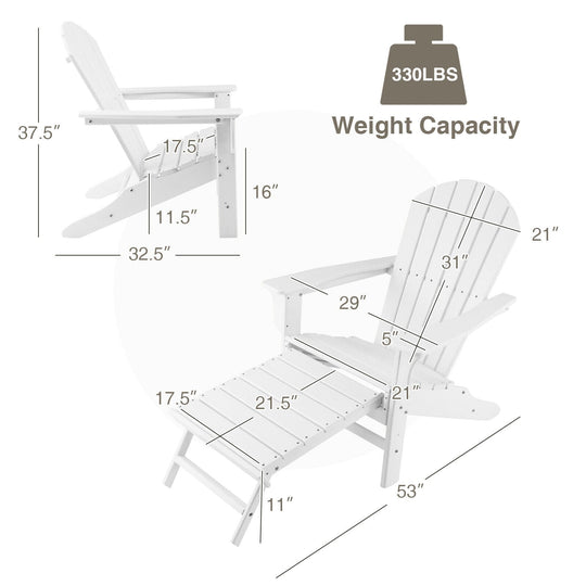 Patio HDPE Adirondack Chair with Retractable Ottoman