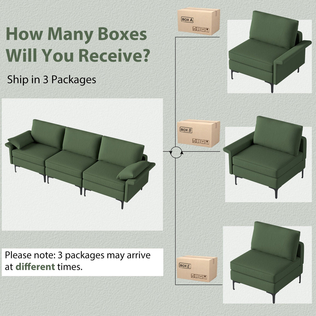 Large 3-Seat Sofa Sectional with Metal Legs for 3-4 people