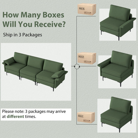 Large 3-Seat Sofa Sectional with Metal Legs for 3-4 people