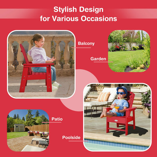 Patio Kids' Adirondack Chair with Ergonomic Backrest-Red