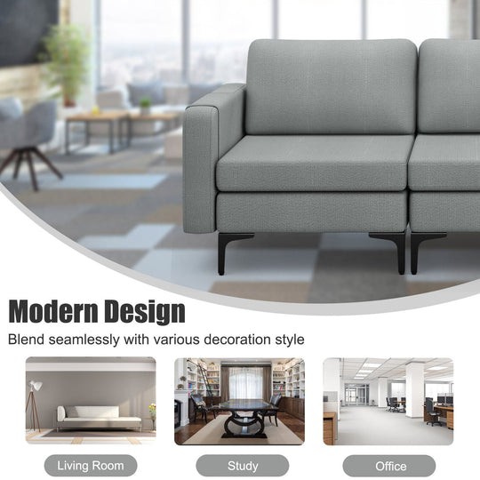 3-Seat Sectional Sofa Couch with Armrest Magazine Pocket and Metal Leg