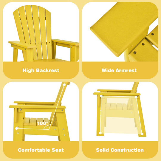 Patio Kids' Adirondack Chair with Ergonomic Backrest-Yellow