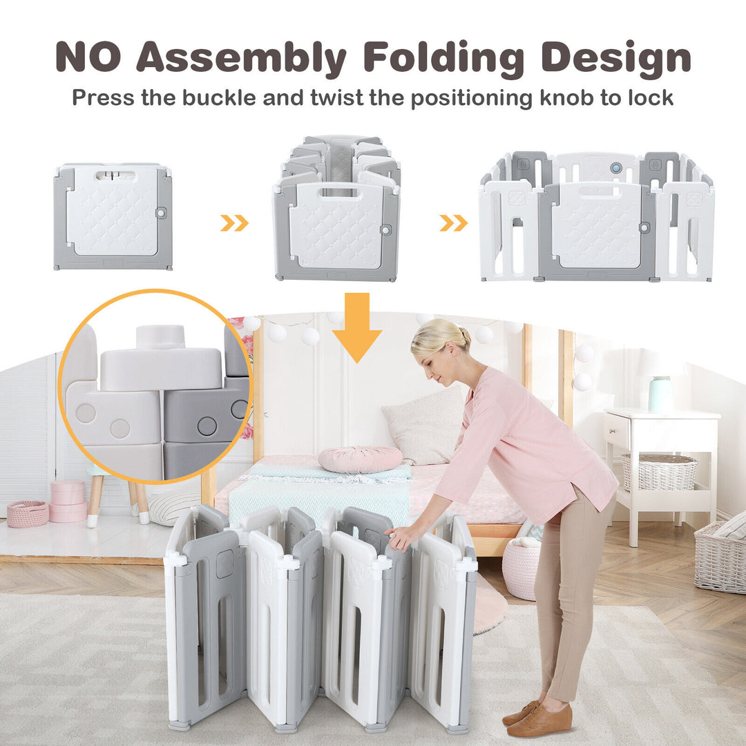 14 Panels Kids Safety Activity Play Center with Drawing Board-Gray