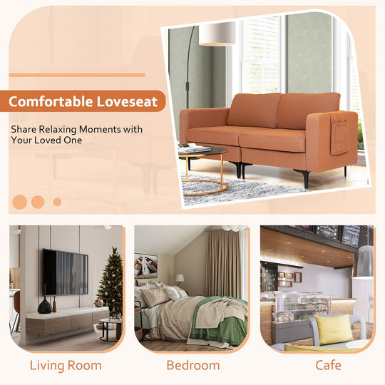 Modern Loveseat Sofa Couch with Side Storage Pocket and Sponged Padded Seat Cushions