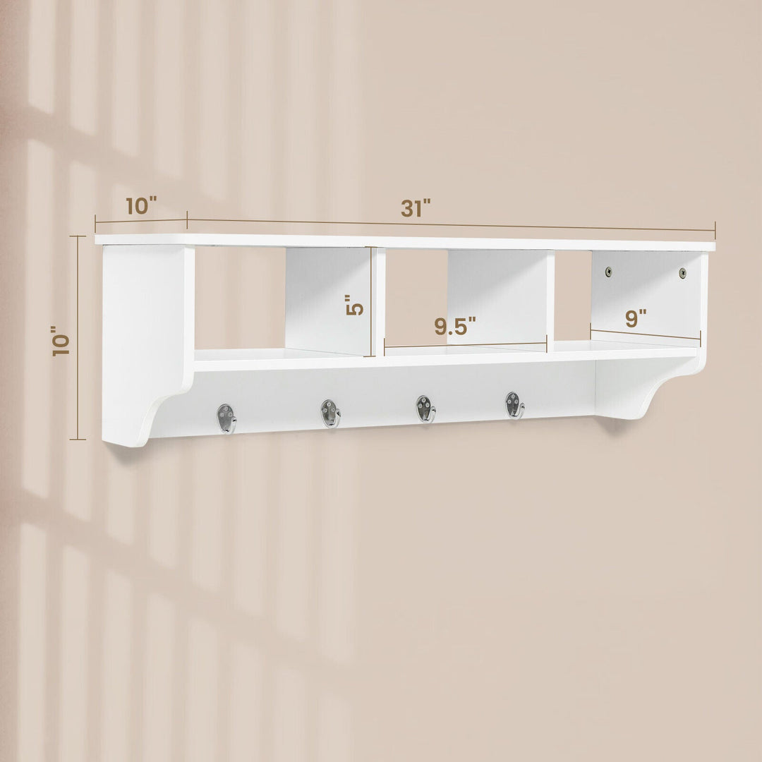 Wall Mount Cubby Organizer Hooks Entryway Storage Shelf