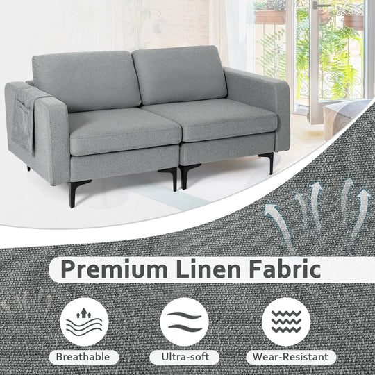 Modern Loveseat Sofa Couch with Side Storage Pocket and Sponged Padded Seat Cushions