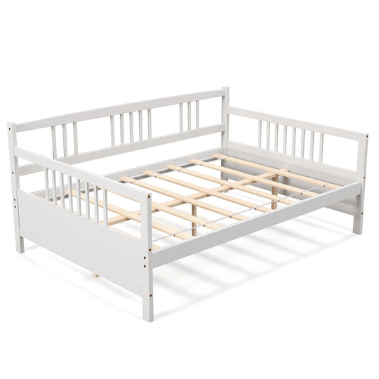 Classic Wooden Full Size Daybed Frame with Guardrails