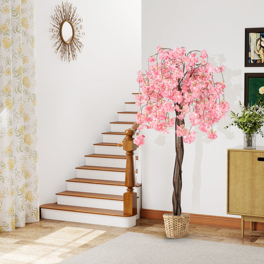 5.5 FT Tall Artificial Cherry Blossom Tree with Pink/White Flowers 2 Pack