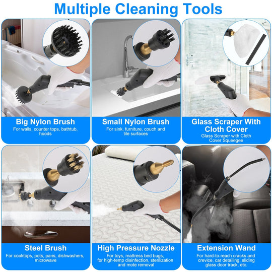 2500W Handheld Steamer – High-Pressure Cleaner with 9 Accessories & 6 Steam Levels