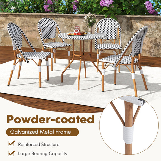 3 Piece French Bistro Table Chair Set with Outdoor Wicker Round Table and 2 Dining Chairs