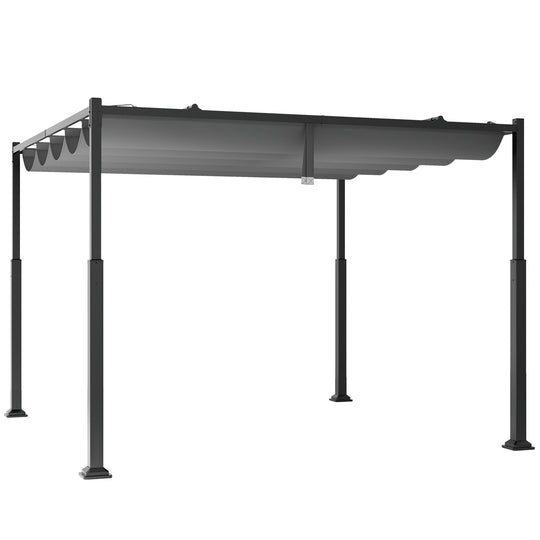10 x 10 Feet Outdoor Pergola with Retractable Canopy and Metal Columns-Gray
