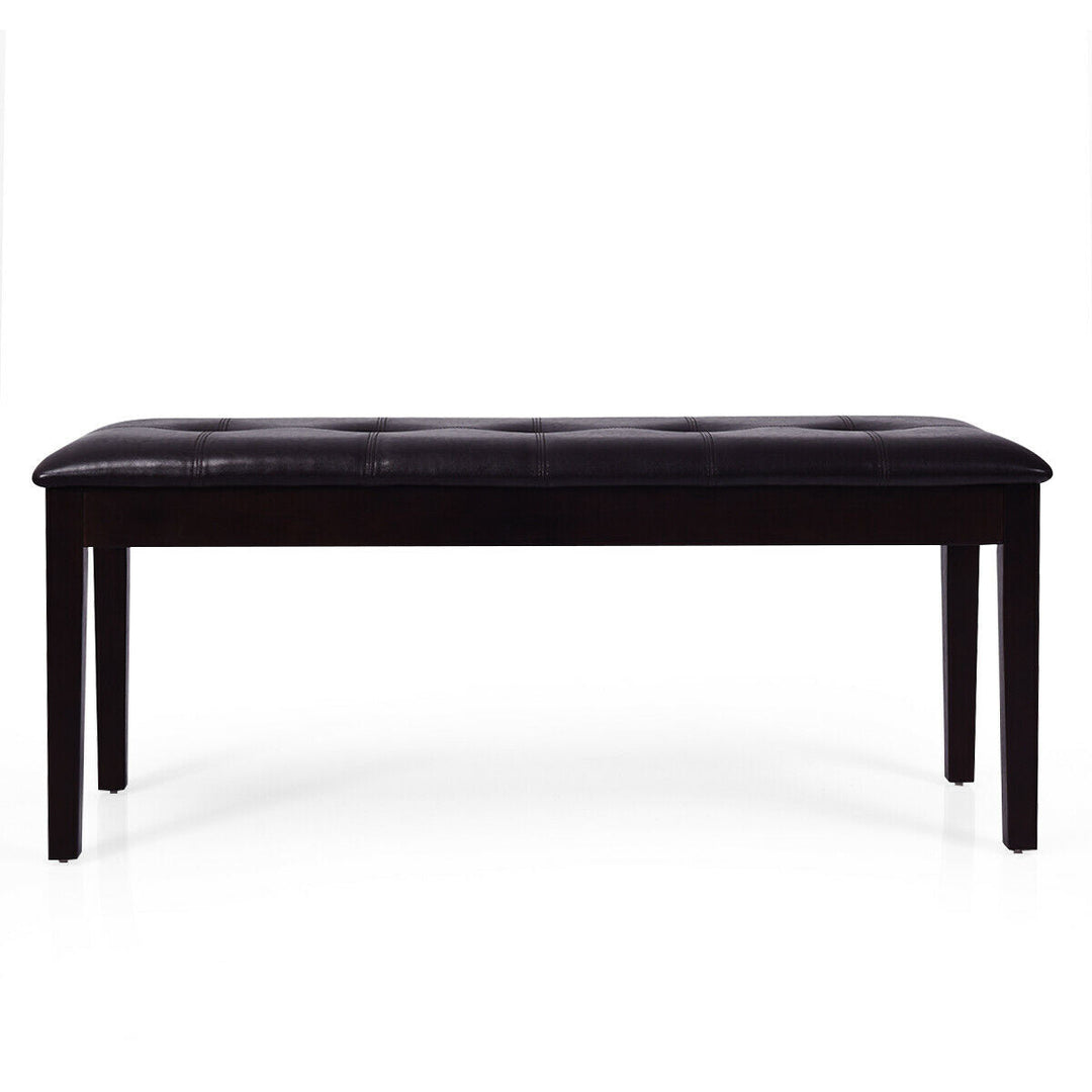 Upholstered Dining Room PU Bench Solid Wood Button Tufted