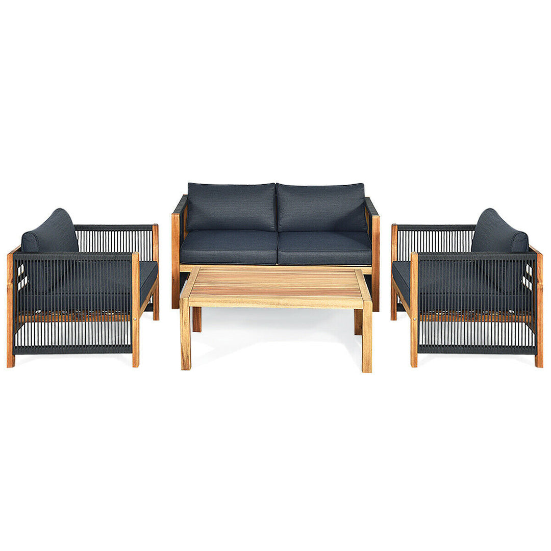 4 Pieces Acacia Wood Outdoor Patio Furniture Set with Cushions