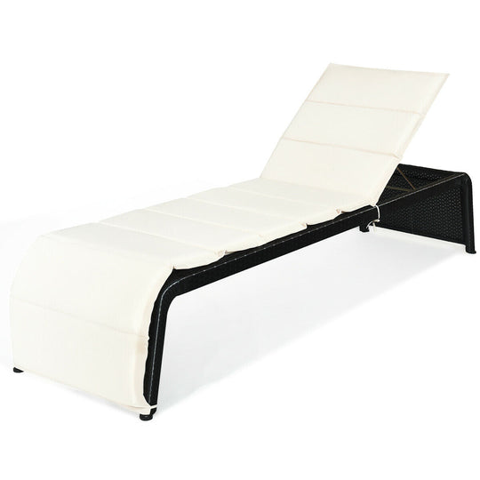 Patio Rattan Lounge Chair Back Adjustable Chaise Recliner with Cushioned