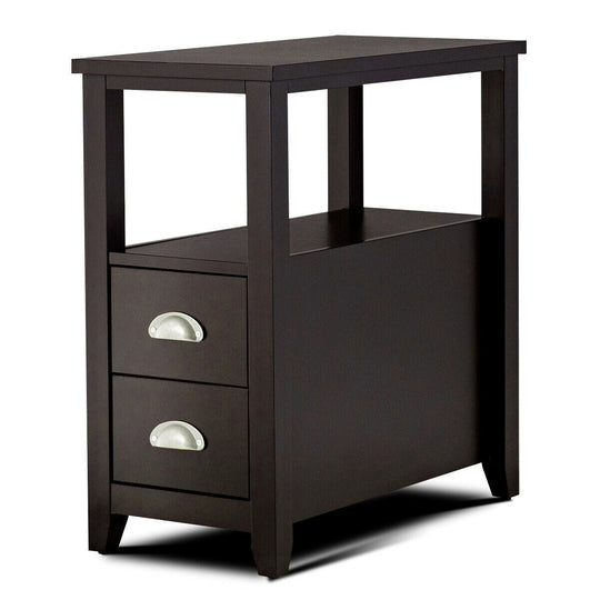 End Table Wooden with 2 Drawers and Shelf Bedside Table
