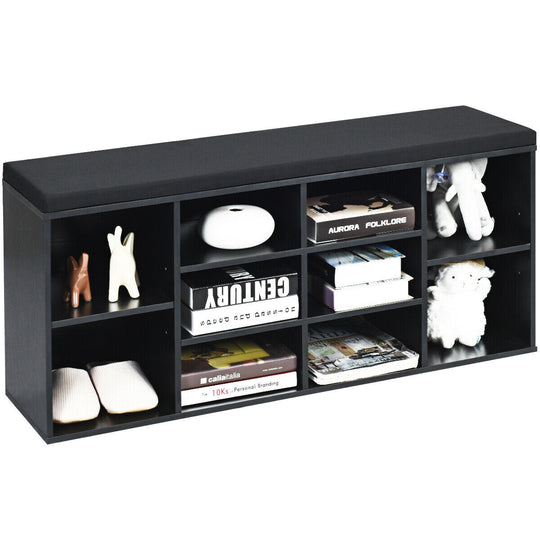 10-Cube Organizer Shoe Storage Bench with Cushion for Entryway
