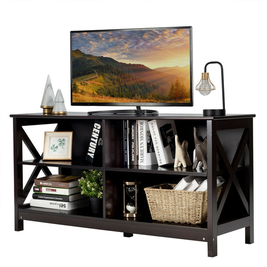 Wooden TV Stand Entertainment for TVs up to 55 Inch with X-Shaped Frame