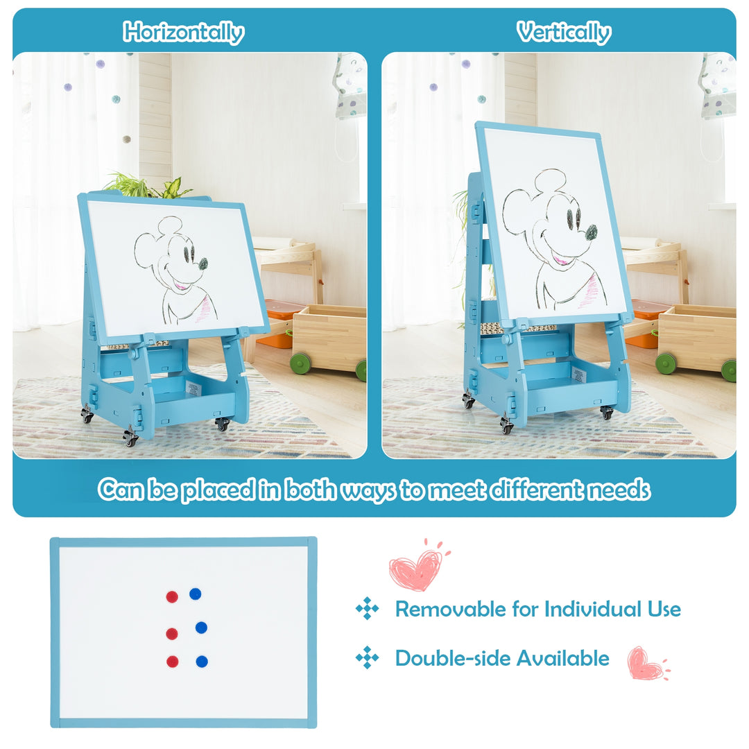Multifunctional Kids' Standing Art Easel with Dry-Erase Board -Blue