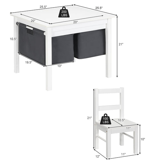 2-in-1 Kids Activity Table and 2 Chairs Set with Storage Building Block Table
