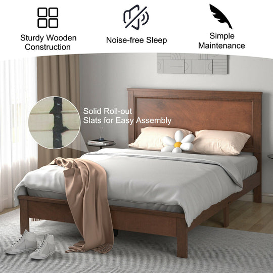 Full Size Platform Slat Bed Frame with High Headboard