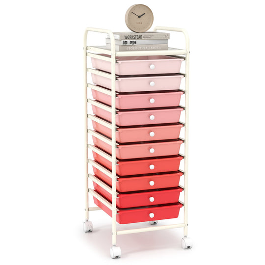 10 Drawer Rolling Storage Cart Organizer with 4 Universal Casters