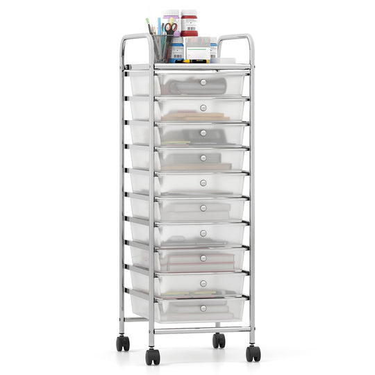 10-Drawer Rolling Storage Cart with Metal Frame and Lockable Universal Wheels