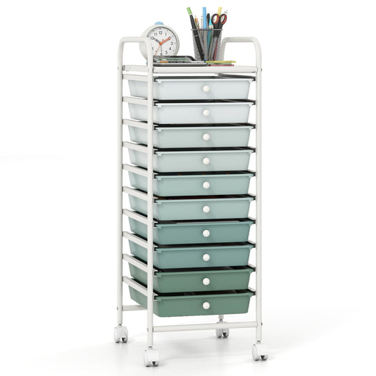 10 Drawer Rolling Storage Cart Organizer with 4 Universal Casters