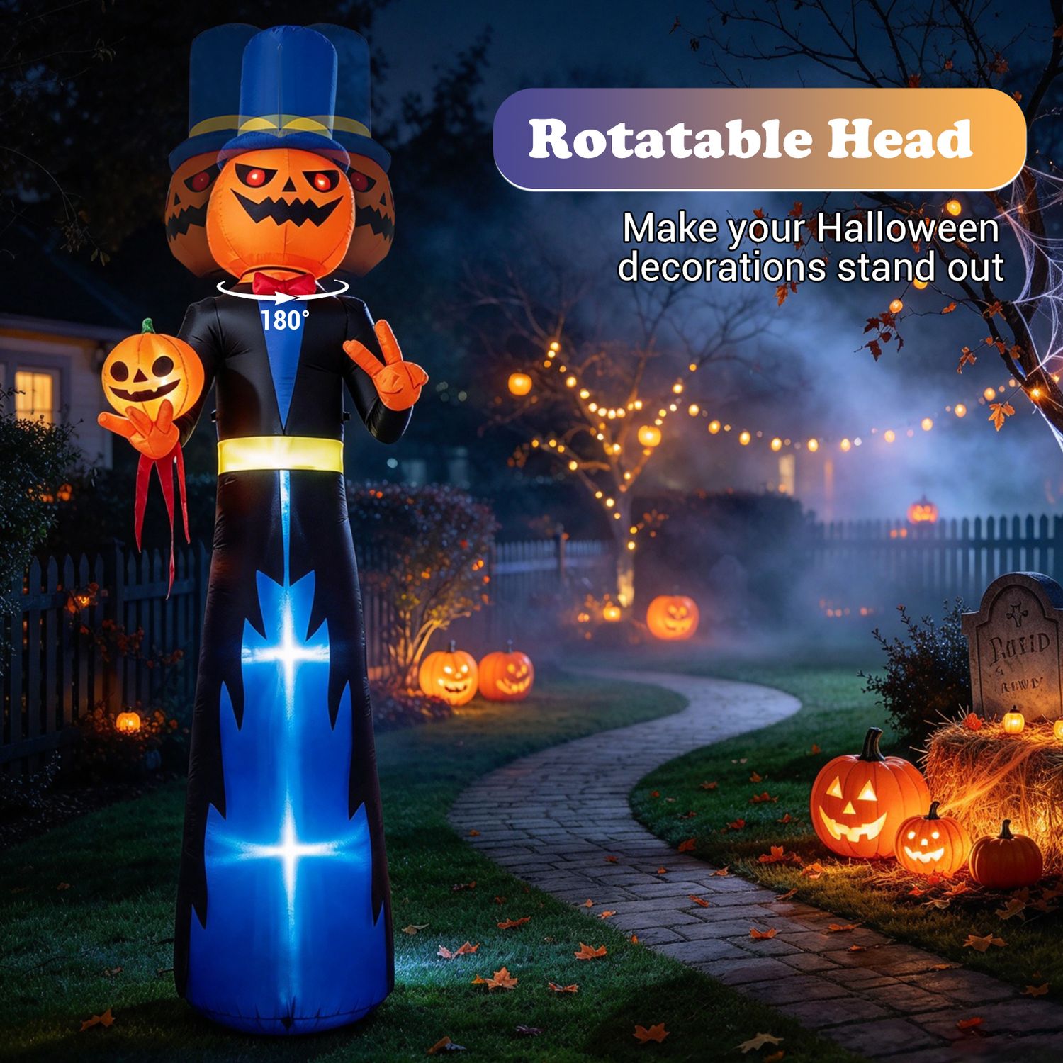 10 FT Animated Halloween Inflatable Pumpkin Gentleman Decoration ...