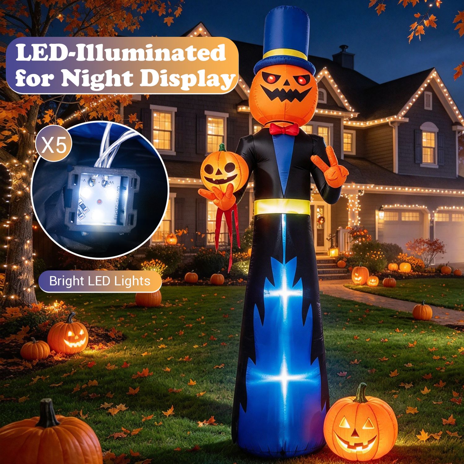 10 FT Animated Halloween Inflatable Pumpkin Gentleman Decoration ...