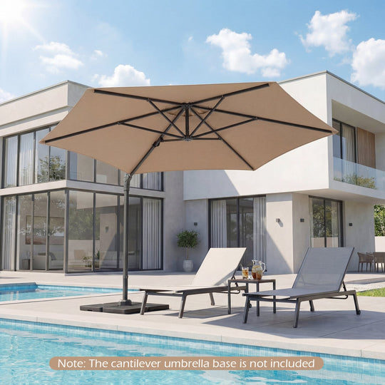 10 FT Patio Cantilever Umbrella with 360° Rotation and Air Vent for Backyard and Poolside