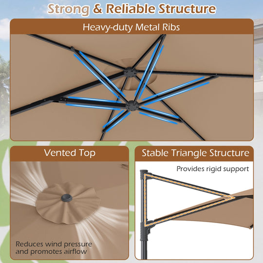 10 FT Patio Cantilever Umbrella with 360° Rotation and Air Vent for Backyard and Poolside