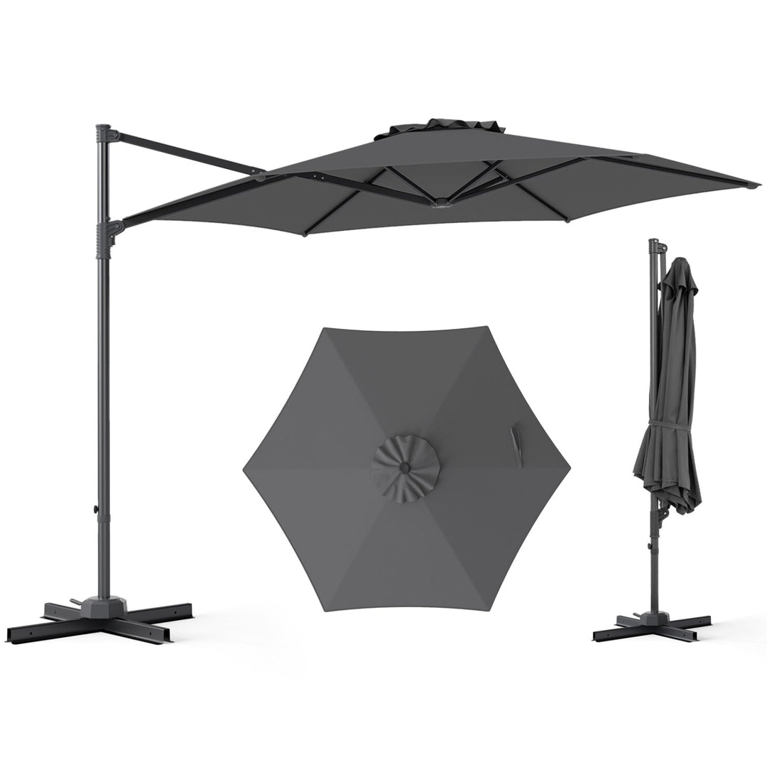 10 FT Patio Cantilever Umbrella with 360° Rotation and Air Vent for Backyard and Poolside