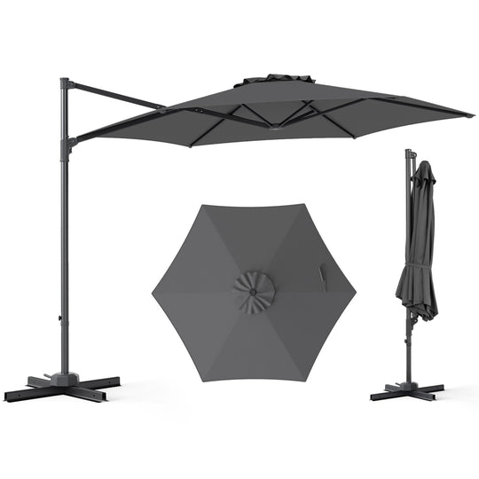 10 FT Patio Cantilever Umbrella with 360° Rotation and Air Vent for Backyard and Poolside