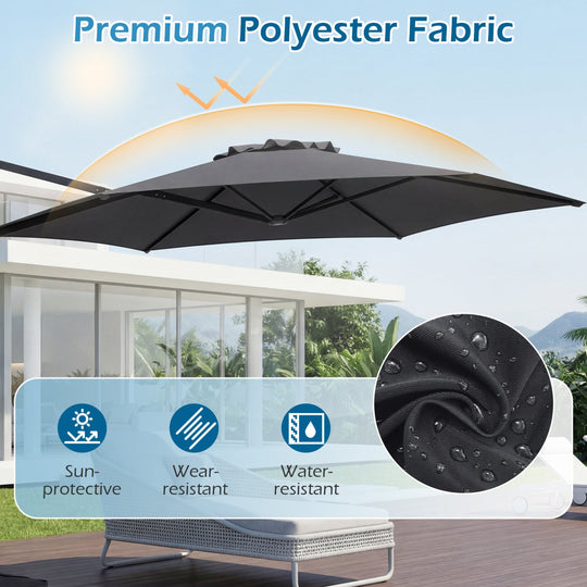 10 FT Patio Cantilever Umbrella with 360° Rotation and Air Vent for Backyard and Poolside